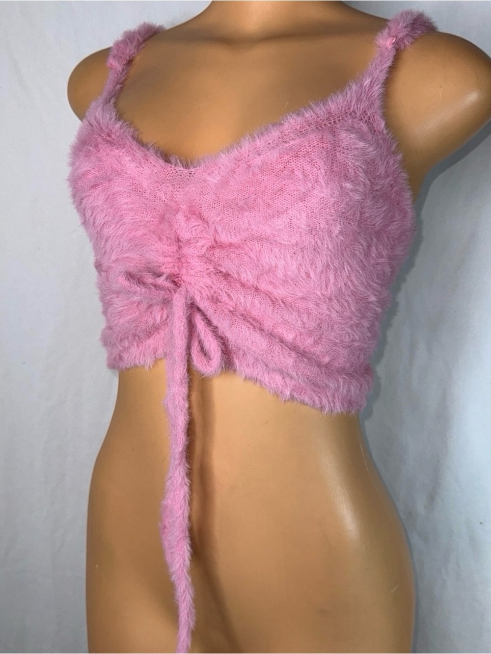 Fuzzy Pink Tie-Front Crop Tank Top